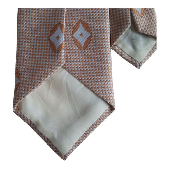 Alessandro Originals Vintage Extra Wide Beige and White Geometric Tie - Picture 4 of 5